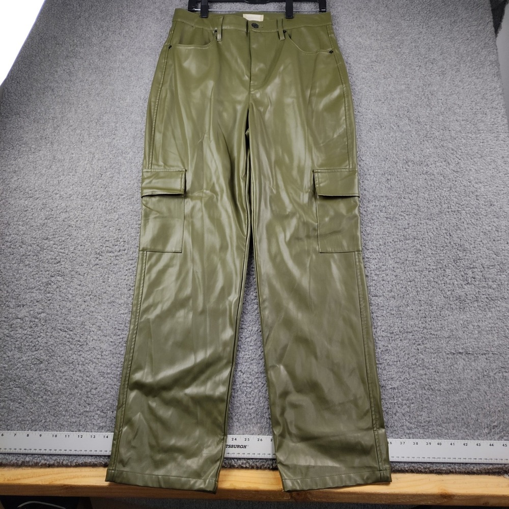 Altar'd State Cargo Pants Sz 31/13 Olive Faux Leather High Waisted EUC